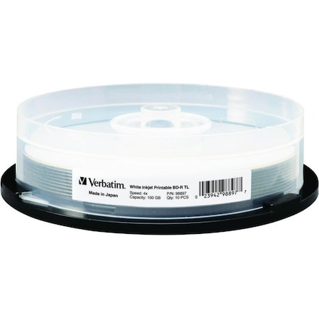 Verbatim BDXL 100GB 4X WHITE INKJET HUB PRINTABLE-10PK SPINDLE, 10PK 98897